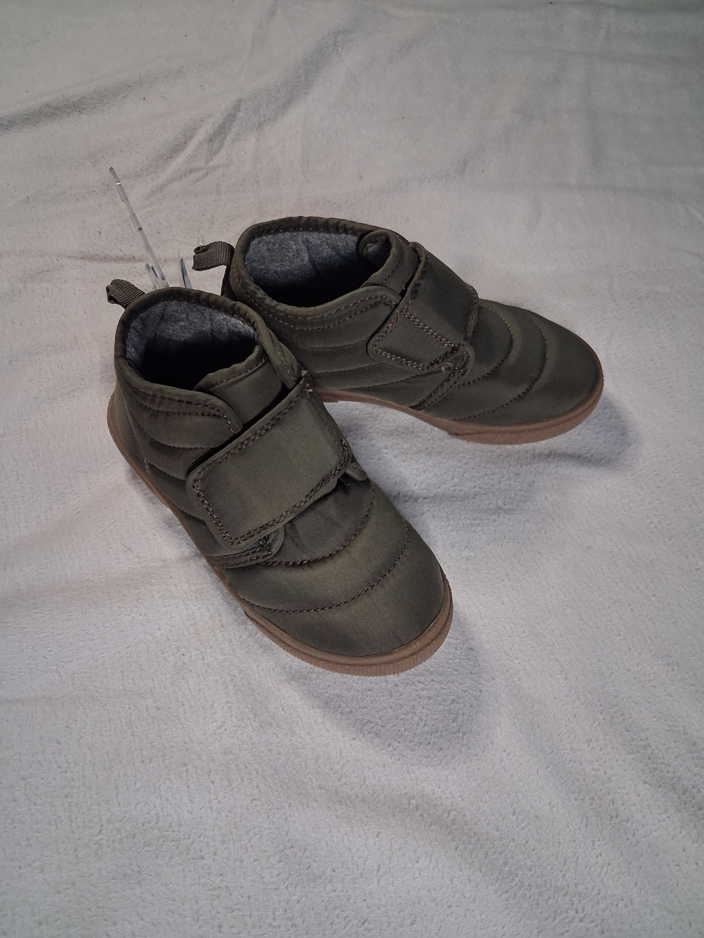 Kids Olive Green Velcro Ankle Boots